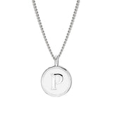 Rhodium Finish Sterling Silver White Enamel Initial Necklace on 18" Curb Chain - P
