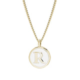 Gold Finish Sterling Silver White Enamel Initial Necklace on 18" Curb Chain - R