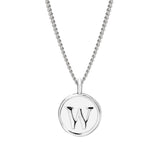 Rhodium Finish Sterling Silver White Enamel Initial Necklace on 18" Curb Chain - W