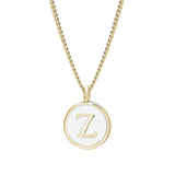 Gold Finish Sterling Silver White Enamel Initial Necklace on 18" Curb Chain - Z