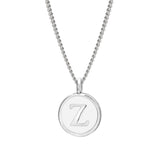 Rhodium Finish Sterling Silver White Enamel Initial Necklace on 18" Curb Chain - Z