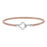 Rose Gold Finish Sterling Silver Basketweave Cable Cuff  Bracelet with Simulated Diamonds and a Hook Closure