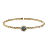 Round BLue Stone Basketweave Cuff Bracelet
