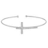 Rhoduim Finish Sterling Silver Omega Cable Cross Bracelet With Channel Set Simulated Diamonds