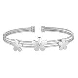 Three Flower with Central Stones Cable Cuff Bracelet