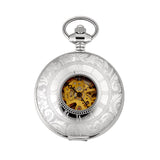 Stainless Steel Desk Stand Case Pocket Watch W/Gold Mechanics