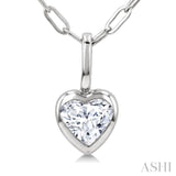 1/5 Ctw Heart Shape Bezel Set Diamond Fashion Pendant With Paperclip Chain in 14K White Gold