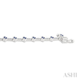 1 MM Round Shape Sapphire and 1/2 Ctw Clover Leaf & Bar Link Round Cut Diamond Precious Bracelet in 14K White Gold