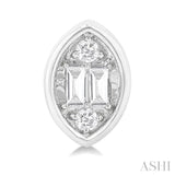 1/5 ctw Petite Bezel Set Marquise Shape Fusion Baguette and Round Cut Diamond Fashion Stud Earring in 10K White Gold