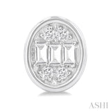 1/5 ctw Petite Bezel Set Oval Shape Fusion Baguette and Round Cut Diamond Fashion Stud Earring in 10K White Gold
