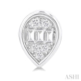 1/5 ctw Petite Bezel Set Pear Shape Fusion Baguette and Round Cut Diamond Fashion Stud Earring in 10K White Gold