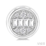 1/5 ctw Petite Bezel Set Round Shape Fusion Baguette and Round Cut Diamond Fashion Stud Earring in 10K White Gold