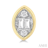 1/5 ctw Petite Bezel Set Marquise Shape Fusion Baguette and Round Cut Diamond Fashion Stud Earring in 10K Yellow Gold