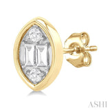 1/5 ctw Petite Bezel Set Marquise Shape Fusion Baguette and Round Cut Diamond Fashion Stud Earring in 10K Yellow Gold