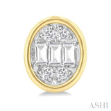 1/5 ctw Petite Bezel Set Oval Shape Fusion Baguette and Round Cut Diamond Fashion Stud Earring in 10K Yellow Gold
