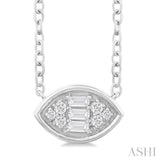 1/6 ctw Petite Bezel Set East-West Marquise Shape Fusion Baguette and Round Cut Diamond Fashion Pendant With Chain in 10K White Gold