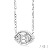 1/6 ctw Petite Bezel Set East-West Marquise Shape Fusion Baguette and Round Cut Diamond Fashion Pendant With Chain in 10K White Gold