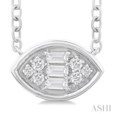 1/6 ctw Petite Bezel Set East-West Marquise Shape Fusion Baguette and Round Cut Diamond Fashion Pendant With Chain in 10K White Gold