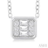 1/6 ctw Petite Bezel Set East-West Emerald Shape Fusion Baguette and Round Cut Diamond Fashion Pendant With Chain in 10K White Gold