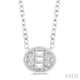 1/6 ctw Petite Bezel Set East-West Oval Shape Fusion Baguette and Round Cut Diamond Fashion Pendant With Chain in 10K White Gold