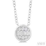 1/6 ctw Petite Bezel Set Round Shape Fusion Baguette and Round Cut Diamond Fashion Pendant With Chain in 10K White Gold