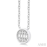 1/6 ctw Petite Bezel Set Round Shape Fusion Baguette and Round Cut Diamond Fashion Pendant With Chain in 10K White Gold