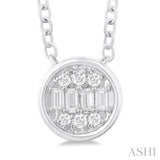 1/6 ctw Petite Bezel Set Round Shape Fusion Baguette and Round Cut Diamond Fashion Pendant With Chain in 10K White Gold