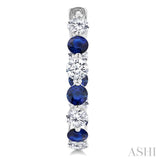 3.3 MM Round Cut Sapphire and 1 5/8 Ctw Round Cut Diamond Precious Inside-Out Alternating Hoop Earrings in 14K White Gold