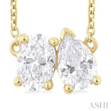 1.00 Ctw Toi Et Moi Oval and Pear Cut Diamond Necklace in 14K Yellow Gold