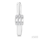 1/10 ctw Petite Rectangular Center Fusion Baguette and Round Cut Diamond Fashion Huggies in 10K White Gold