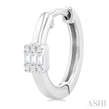1/10 ctw Petite Rectangular Center Fusion Baguette and Round Cut Diamond Fashion Huggies in 10K White Gold