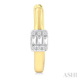 1/10 ctw Petite Rectangular Center Fusion Baguette and Round Cut Diamond Fashion Huggies in 10K Yellow Gold