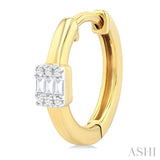 1/10 ctw Petite Rectangular Center Fusion Baguette and Round Cut Diamond Fashion Huggies in 10K Yellow Gold