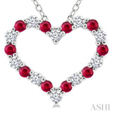 1.4 MM Round Cut Ruby and 1/8 Ctw Open Heart Round Cut Diamond Precious Fashion Pendant With Chain in 14K White Gold