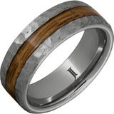 Barrel Aged Rugged Tungsten Ring with Bourbon Inlay and Moon Crater Finish