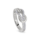 Platinum Finish Sterling Silver Micropave Interlocking Loops Ring with Simulated Diamonds - Size 6