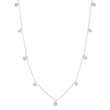 Platinum finish sterling silver station necklace with 9 simulated diamonds on 18"-20" adjustable cable chain
