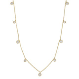 Gold vermeil sterling silver station necklace with 9 simulated diamonds on 18"-20" adjustable cable chain