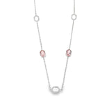 Platinum finish sterling station chain with 4 simulated morganite hexagons, 4 open hexagons with micropave simulated diamond
