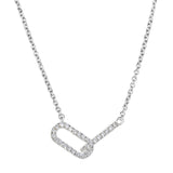 Platinum finish sterling silver micropave 2 interlocking links necklace with simulated diamonds on a 16-18 adjustable chain