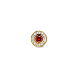 Gold finish finish sterling silver micropave round simulated garnet/january birthstone charm with simulated diamonds