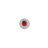 Platinum finish sterling silver micropave round simulated garnet/january birthstone charm with simulated diamonds
