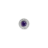 Platinum Finish Sterling Silver Micropave Round Simulated Amethyst/February Birthstone Charm with Simulated Diamonds