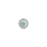 Platinum Finish Sterling Silver Micropave Round Simulated Aquamarine/March Birthstone Charm with Simulated Diamonds