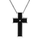 Men's Black Titanium and Steel Diamond Cross Necklace