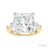 1 1/10 Ctw Princess Shape Trillion Cut & Round Cut Diamond Semi-Mount Engagement Ring in 14K Yellow and White Gold