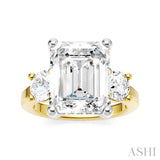 1 1/10 Ctw Tri-Mount Emerald Shape Center Round Cut Diamond Semi-Mount Engagement Ring in 14K Yellow and White Gold