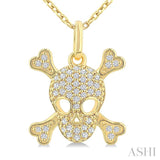 1/6 Ctw Petite Skull Round Cut Diamond Fashion Pendant With Chain in 10K Yellow Gold
