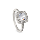 Rose gold finish sterling silver micropave cushion cut ring with 37 simulated diamonds