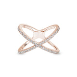 Platinum Finish Sterling Silver Micropave Criss-Cross Ring with Simulated Diamonds